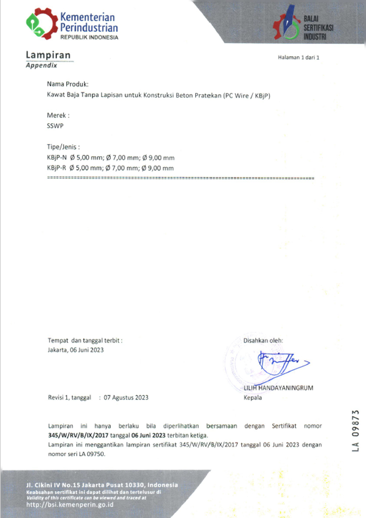 Cerificates | Sumiden Serasi Wire Products | Sumiden Indonesia